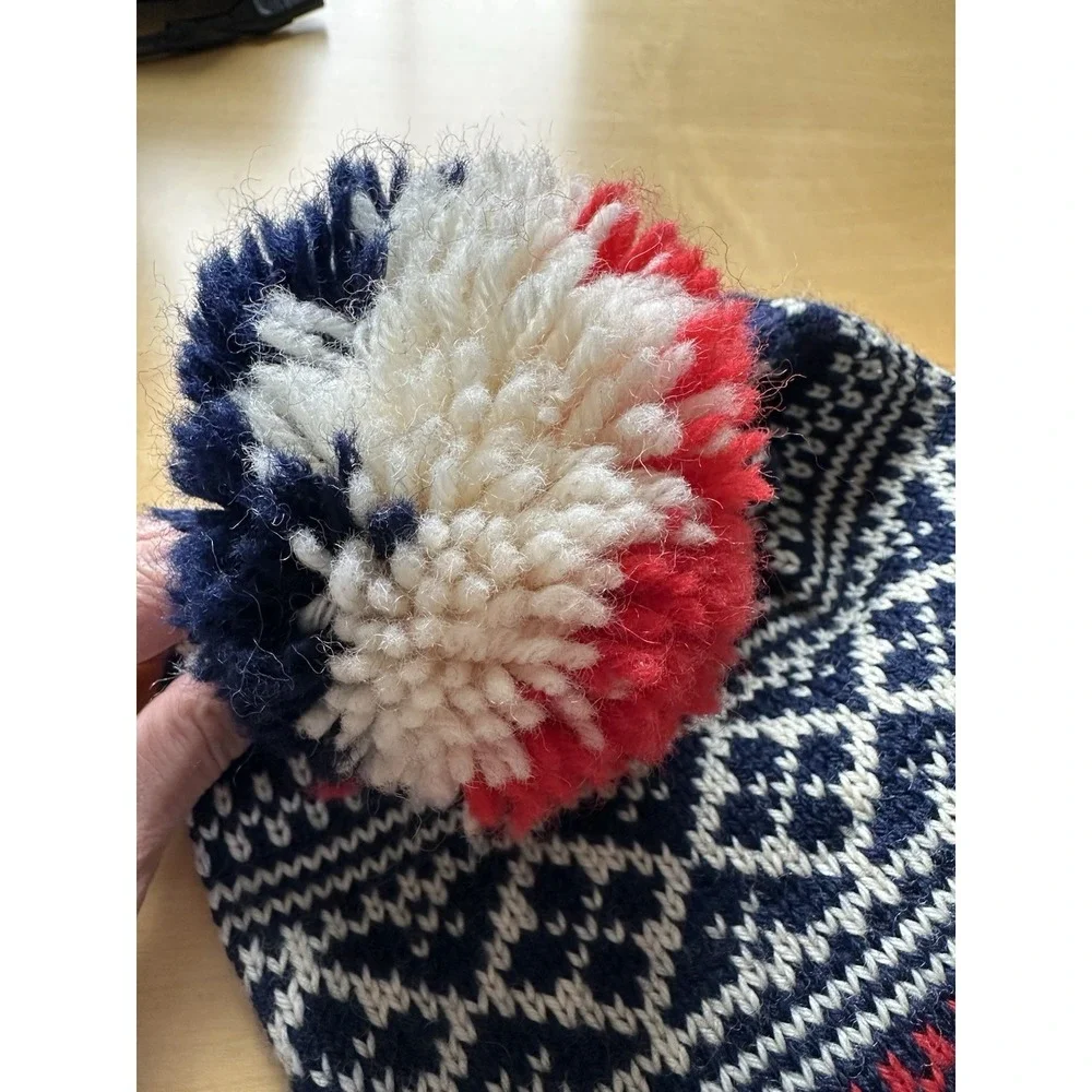 Vintage Dale of Norway Fair Isle Wool Ski Hat Beanie Pom Pom Nordic Blue